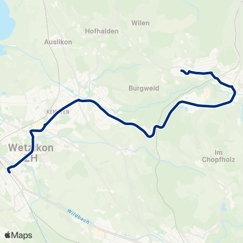 VZO - Verkehrsbetriebe Zürichsee und Oberland Adetswil, Sunneberg - Wetzikon ZH, Bahnhof map