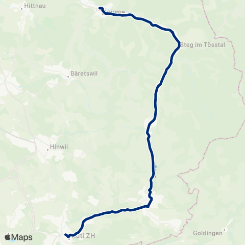 VZO - Verkehrsbetriebe Zürichsee und Oberland Bauma, Bahnhof - Rüti ZH, Bahnhof map