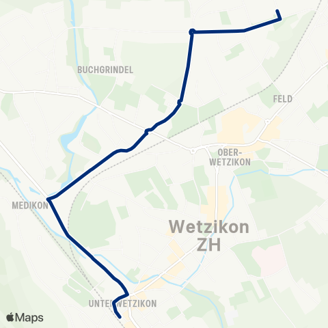 VZO - Verkehrsbetriebe Zürichsee und Oberland Wetzikon ZH, Kastellstrasse - Wetzikon ZH, Bahnhof map