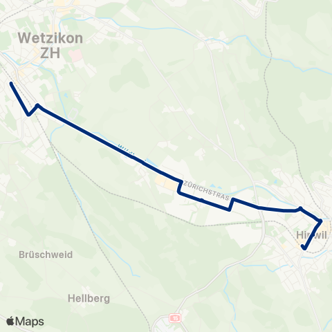 VZO - Verkehrsbetriebe Zürichsee und Oberland Hinwil, Bahnhof - Wetzikon ZH, Bahnhof map