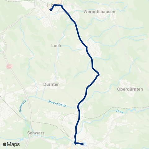 VZO - Verkehrsbetriebe Zürichsee und Oberland Rüti ZH, Bahnhof - Hinwil, Bahnhof map