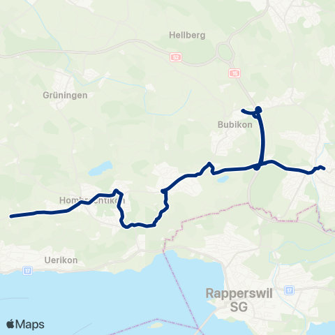 VZO - Verkehrsbetriebe Zürichsee und Oberland Bubikon, Bahnhof - Hombrechtikon, Eichtal map