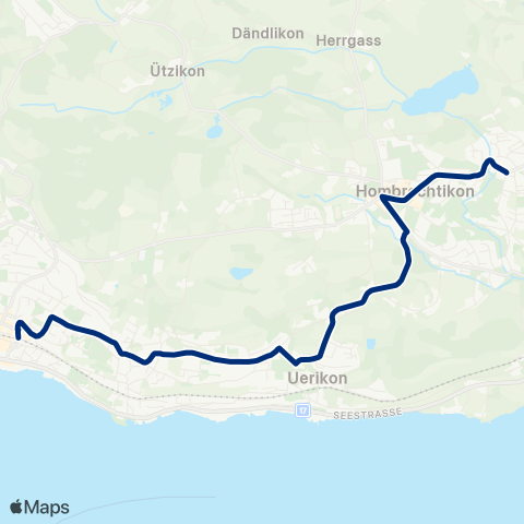 VZO - Verkehrsbetriebe Zürichsee und Oberland Hombrechtikon, Post - Stäfa, Bahnhof map