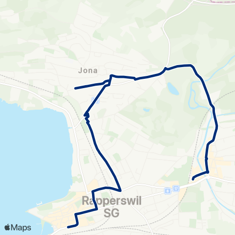 VZO - Verkehrsbetriebe Zürichsee und Oberland Jona, Bahnhof - Rapperswil SG, Bahnhof map