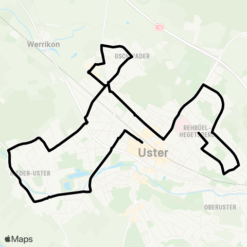 VZO - Verkehrsbetriebe Zürichsee und Oberland Uster, Bahnhof - Uster, Wageren map