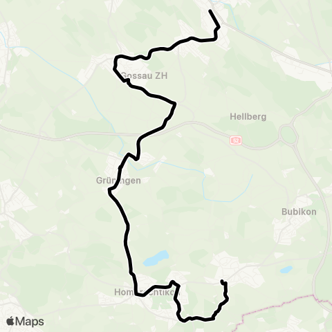 VZO - Verkehrsbetriebe Zürichsee und Oberland Wetzikon ZH, Bahnhof - Wolfhausen, Hüebli map