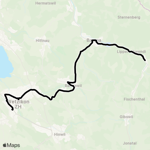 VZO - Verkehrsbetriebe Zürichsee und Oberland Wetzikon ZH, Bahnhof - Steg im Tösstal, Bahnhof map