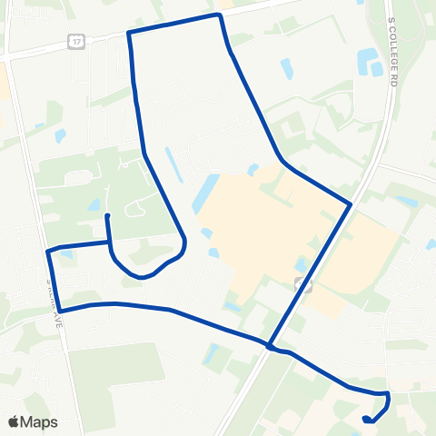 UNCW SeaHawk Shuttles Blue Shuttle map