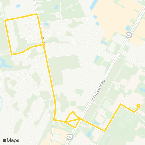 UNCW SeaHawk Shuttles Yellow Shuttle map