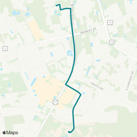 UNCW SeaHawk Shuttles Teal Shuttle map