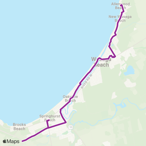 Wasaga Beach Transit Route 1 - West Bound map