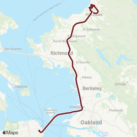 WestCAT Rodeo / Hercules / San Francisco Transbay Term map