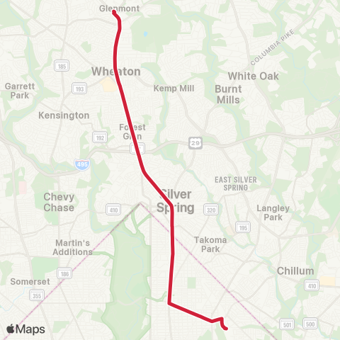 Metrobus Glenmont Shuttle map