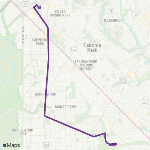 Metrobus Silver Spring - Fort Totten map