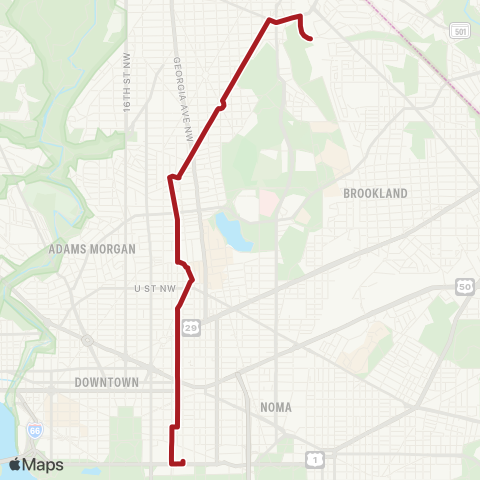 Metrobus Fort Totten-Federal Triangle map