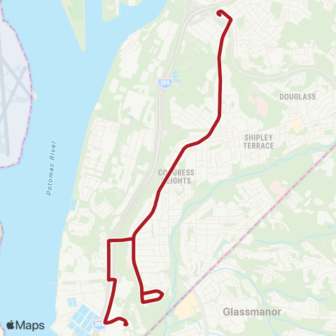 Metrobus Anacostia-Fort Drum map