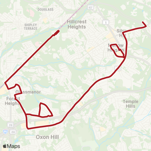 Metrobus Southern Ave-Suitland map