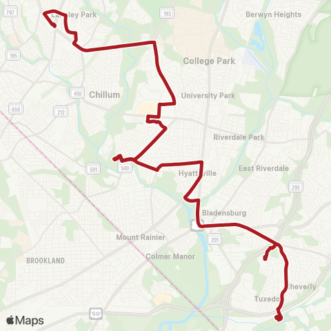 Metrobus Langley Park-Cheverly map