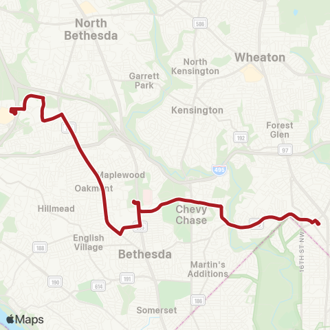 Metrobus Bethesda-Silver Spring map