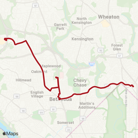 Metrobus Bethesda-Silver Spring map