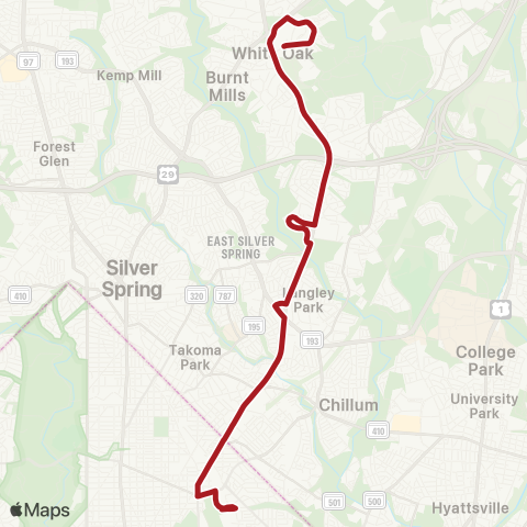 Metrobus New Hampshire Ave-Maryland map