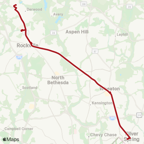 Metrobus Veirs Mill Road map