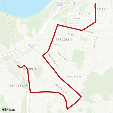 Metrobus Minnesota Ave - Anacostia map