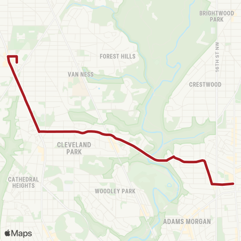 Metrobus Mt Pleasant - Tenleytown map