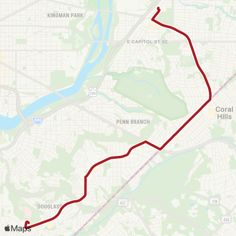 Metrobus Benning Heights - Alabama Avenue map