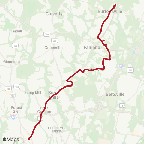 Metrobus Silver Spring-Fairland map