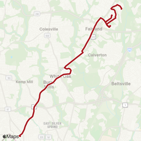 Metrobus Silver Spring-Fairland map