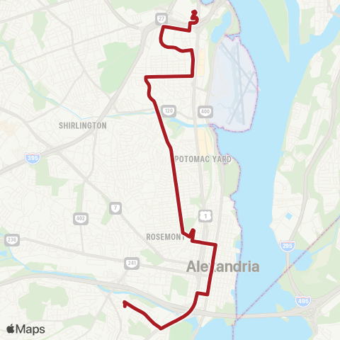 Metrobus Alexandria-Pentagon map