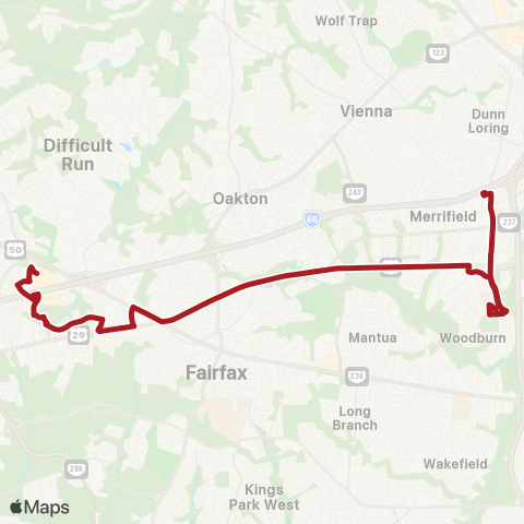 Metrobus Fair Oaks-Dunn Loring map