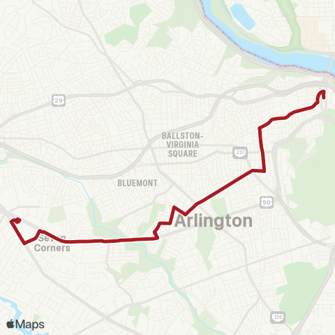 Metrobus Pershing Dr.-Arlington Blvd map