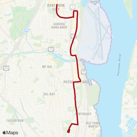 Metrobus Metroway-Potomac Yard map