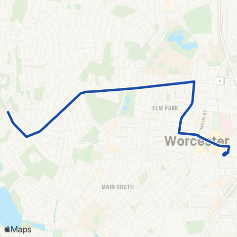 WRTA Worcester State U via Highland St map