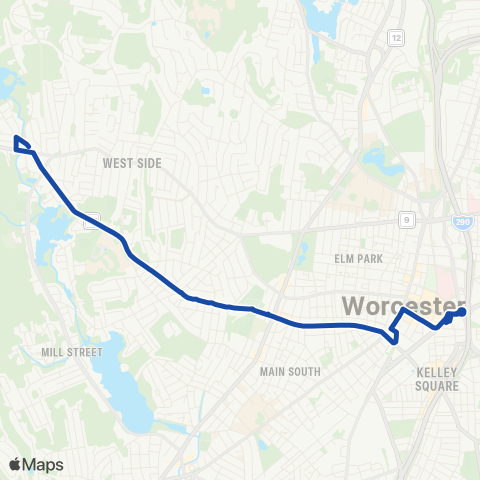 WRTA West Tatnuck via Chandler St map