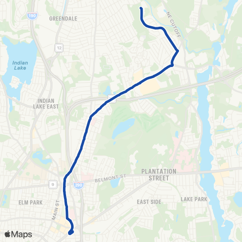 WRTA Great Brook Valley via Lincoln St map