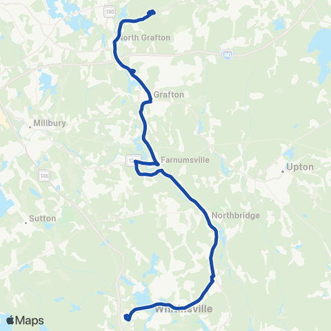 WRTA Rockdale - Stop & Shop - Grafton MBTA map