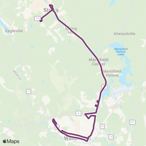 WRTD (Windham Region Transit District) Storrs - Willimantic map