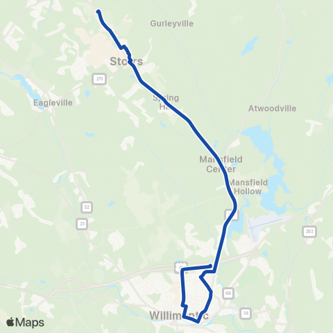 Windham Region Transit District (WRTD) Campus Loop 1 - 674d Opening - Breaks map