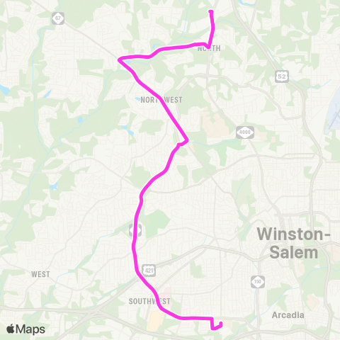 Winston-Salem Transit Authority Crosstown FTCC Main to Sturmer Park map