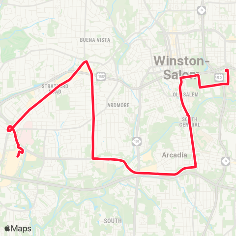 Winston-Salem Transit Authority Union Station to Hanes Mall Crosstown map