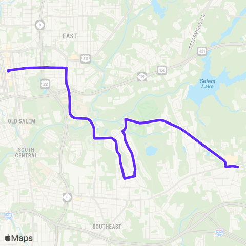 Winston-Salem Transit Authority Waughtown - MLK - Reynolds Park map