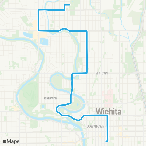 Wichita Transit City Hall / Riverside / N Waco / Twin Lakes / Evergreen Library map