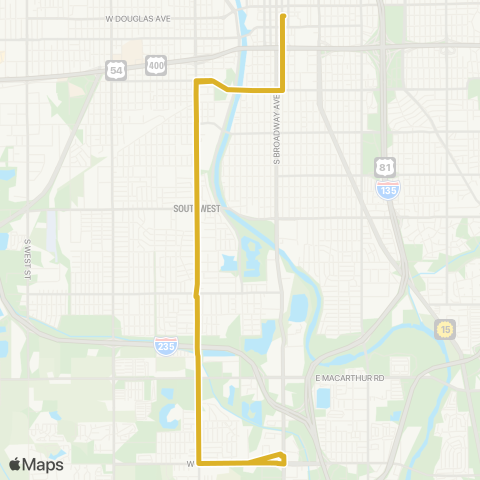 Wichita Transit S Bway / Lincoln / Seneca / 47th St​ / S HS map