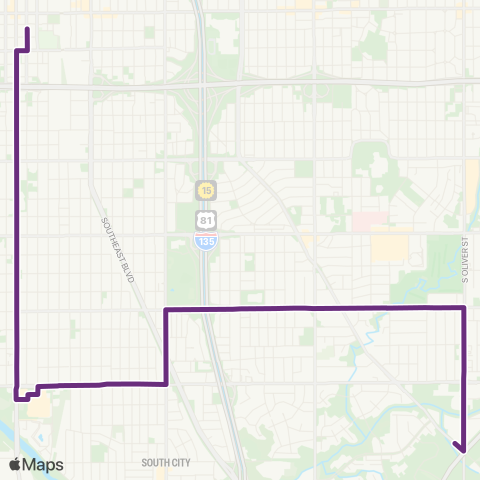 Wichita Transit S Bway / Pawnee Plaza / Oliver / E Mt Vernon / Jardine MS map