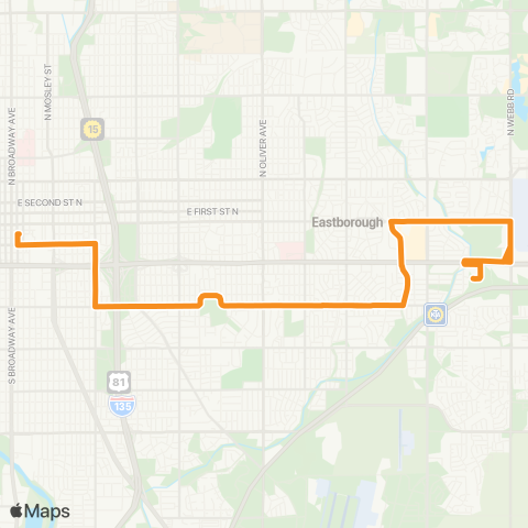 Wichita Transit E Waterman / Hydraulic / E Lincoln / Towne E Mall / E Douglas map