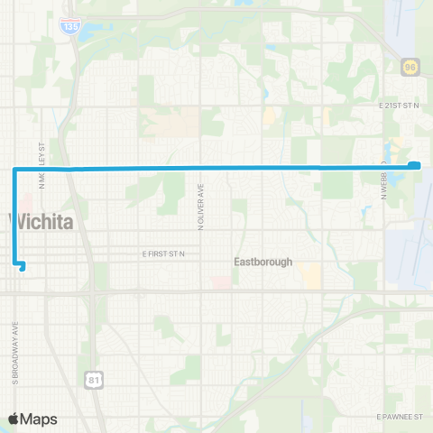 Wichita Transit St. Francis Hosp / E 13th St / Waterfront map