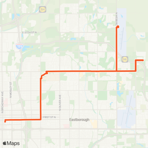 Wichita Transit E Douglas / Hillside / WSU / Greenwich / N Webb map